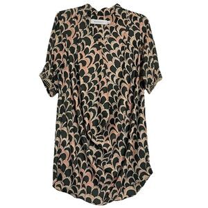 Tbags Los Angeles Shirt Dress Olive Green Pink Scallop Studded Made in USA XS